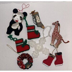Handmade Vintage & Nostalgic Christmas Ornament Lot of 8 Cloth Yarn Sequin